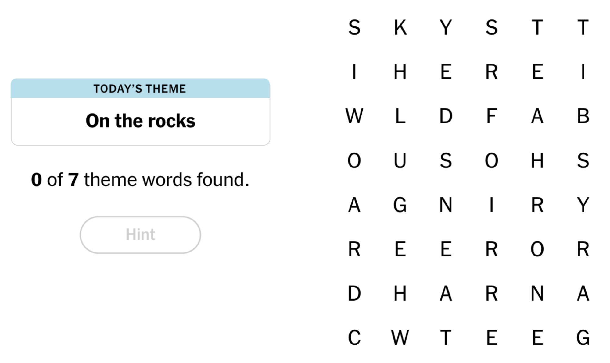NYT Strands Board pour le 15 septembre 2024: sur les rochers.