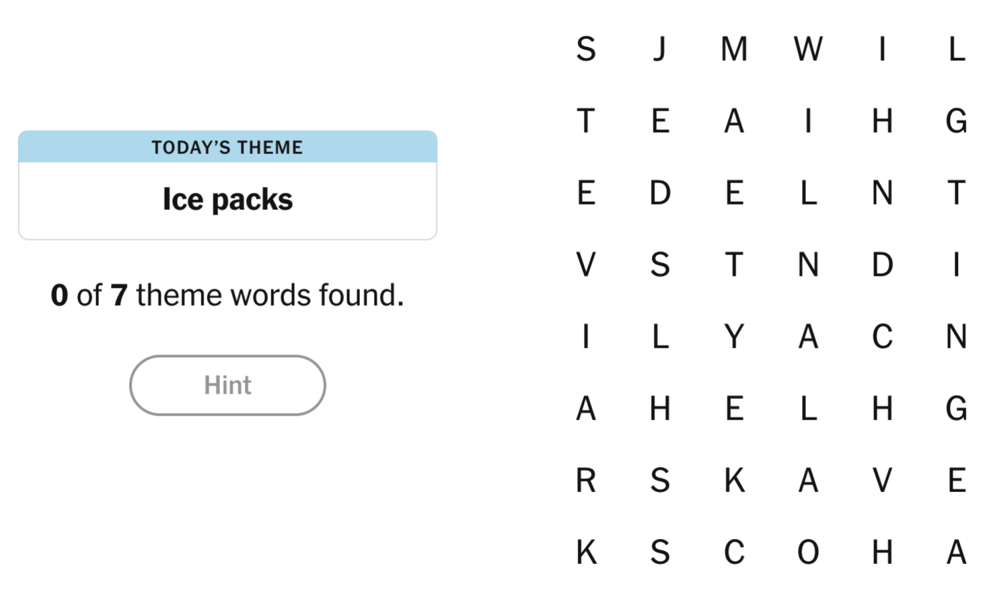 NYT Strands Board pour le 15 février 2025: packs de glace.