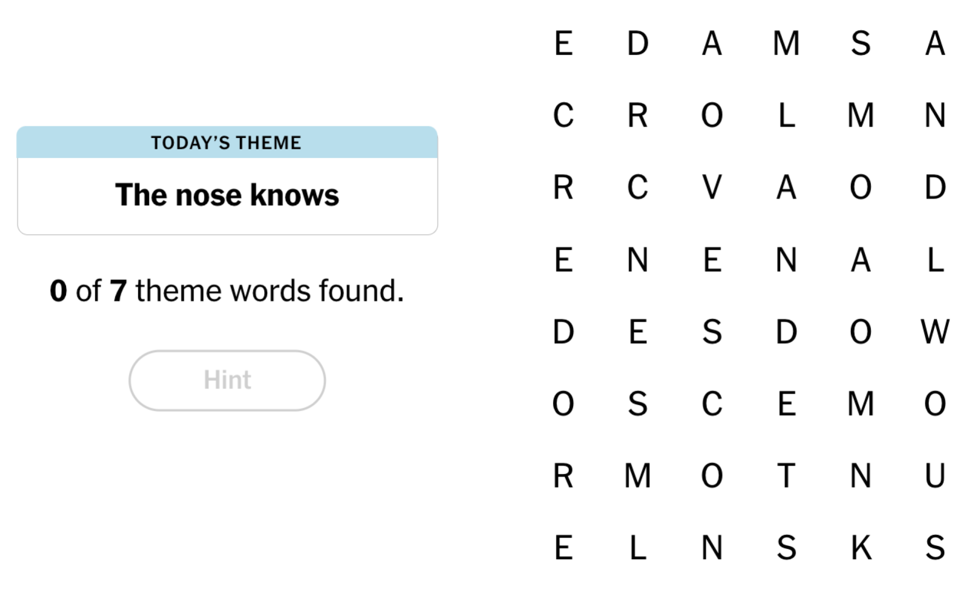 NYT Strands Board pour le 23 août 2024: Le nez le sait.