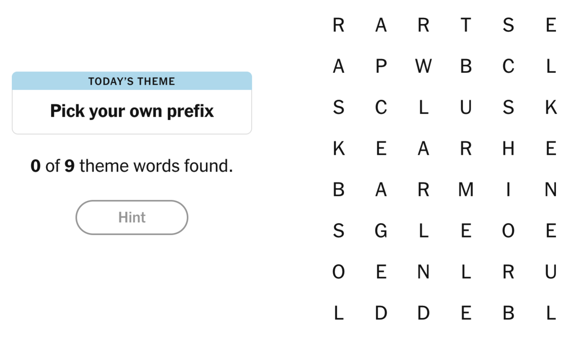 NYT Strands Board pour le 19 février 2025: Choisissez votre propre préfixe.