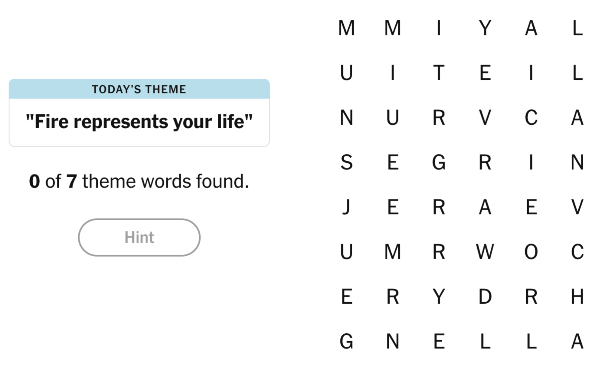 NYT Strands Board pour le 26 février 2025: le feu représente votre vie.