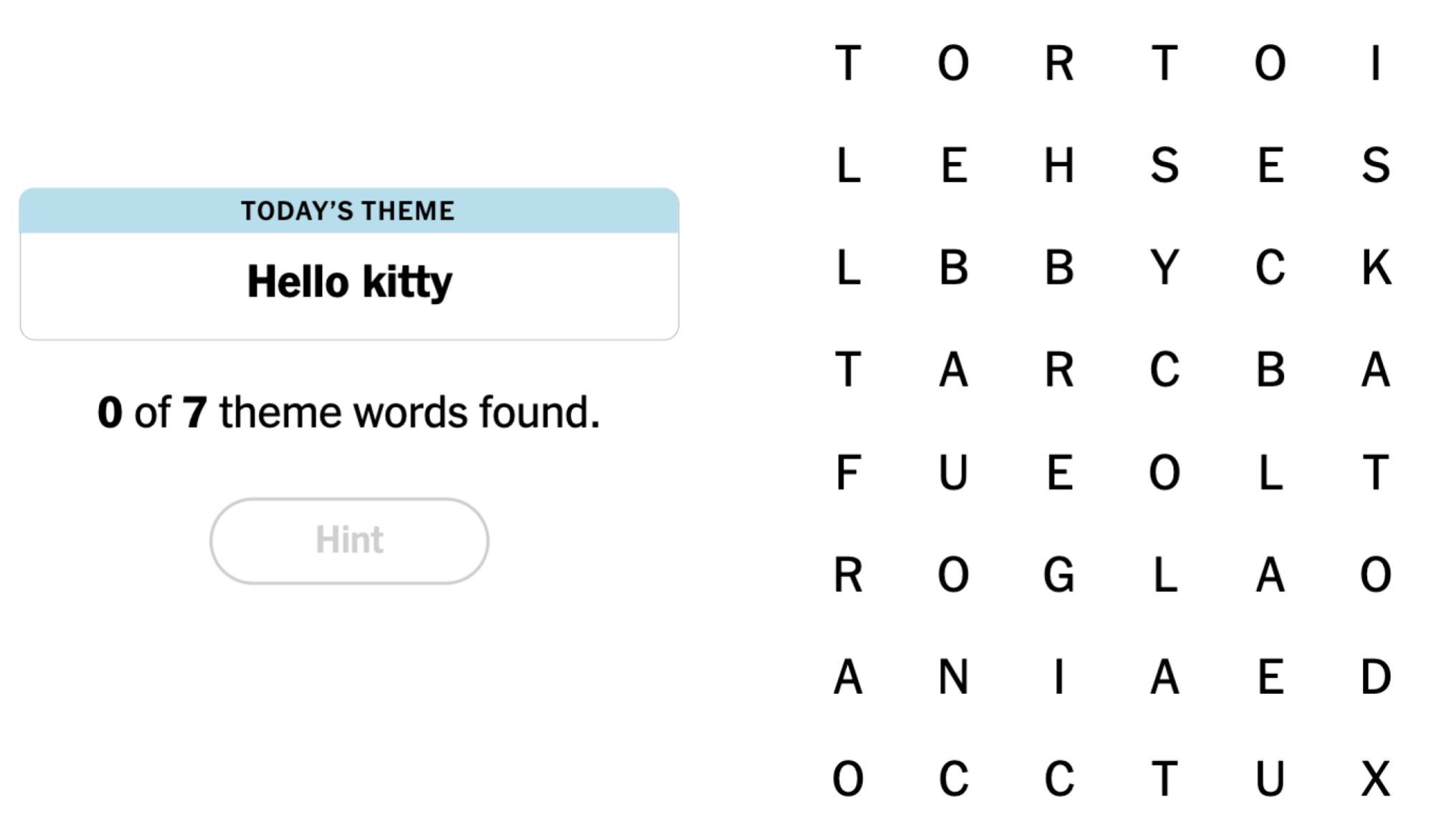 NYT Strands Board pour le 13 juillet 2024: Hello Kitty.