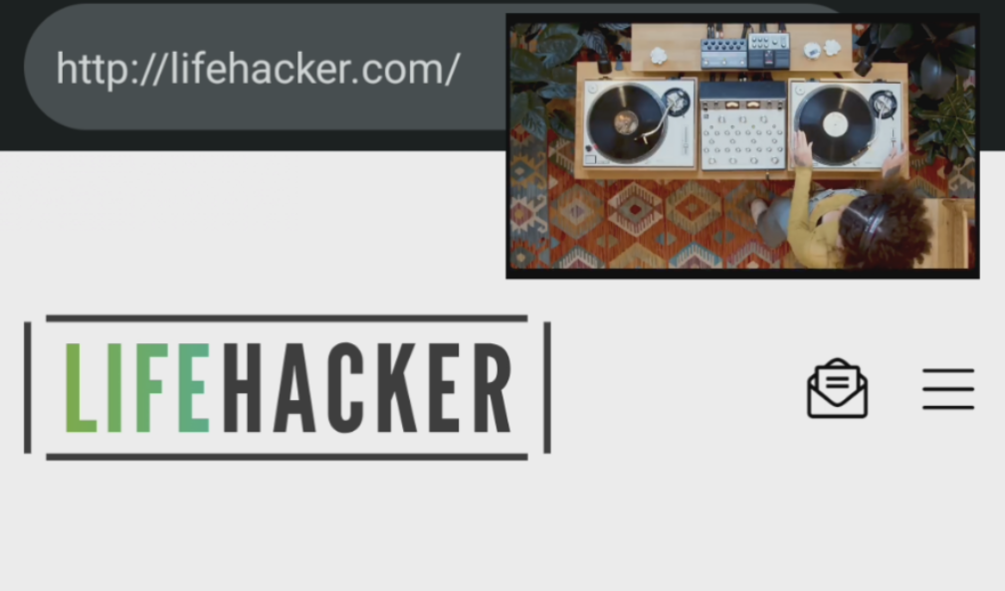 Une vidéo d'image dans un DJ montré sur la page d'accueil de Lifehacker.