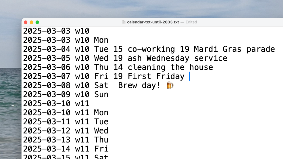 Ce document texte simple pourrait remplacer votre application de calendrier