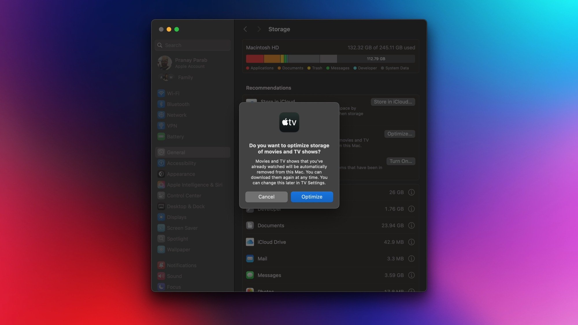 Effacer les émissions de télévision téléchargées de l'application TV pour libérer l'espace sur un Mac.