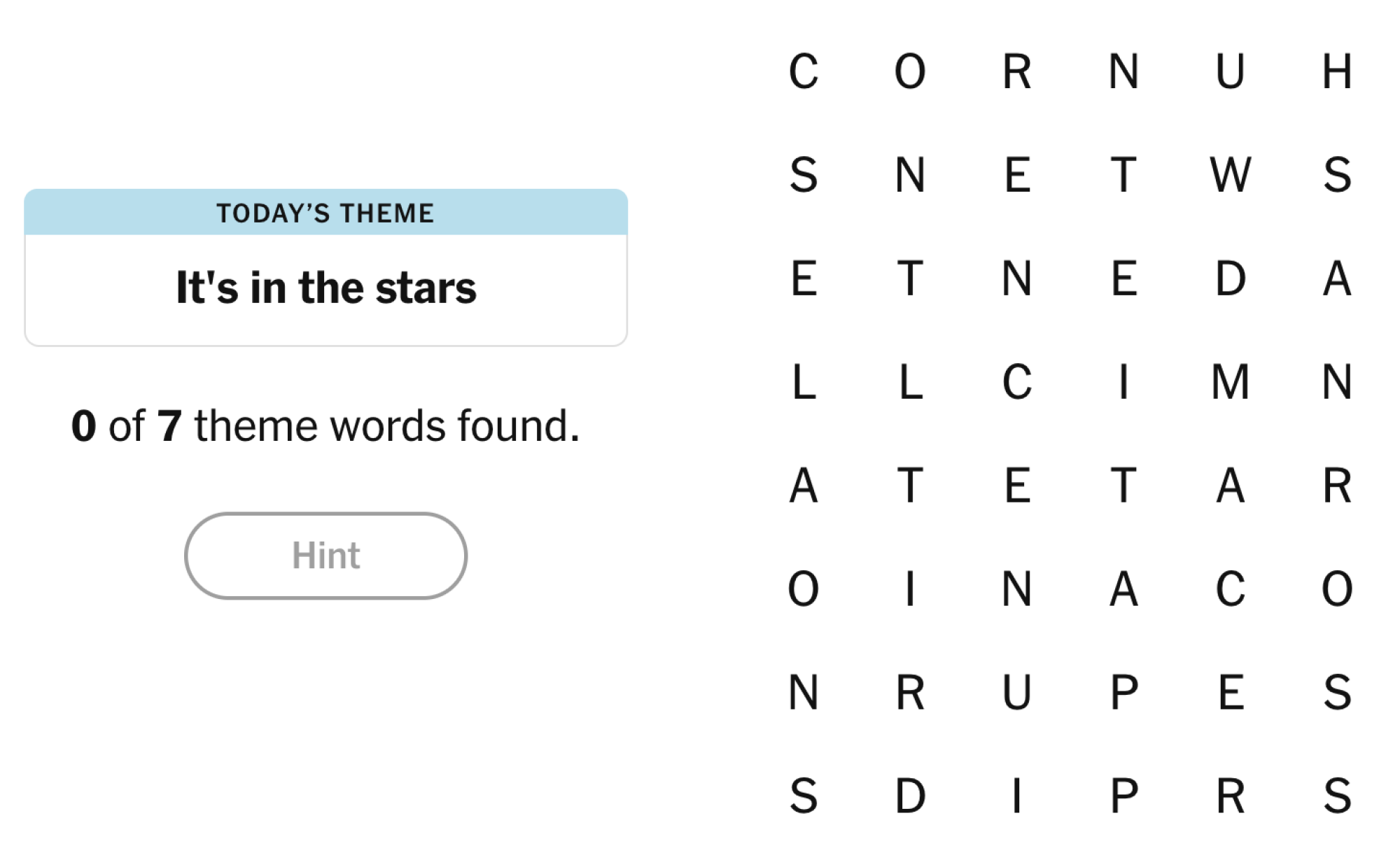 NYT Strands Board pour le 25 avril 2025: C'est dans les étoiles.