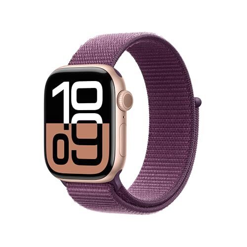 Apple Watch Series 10 GPS 42mm Smartwatch (rose en or, boucle de sport prune)