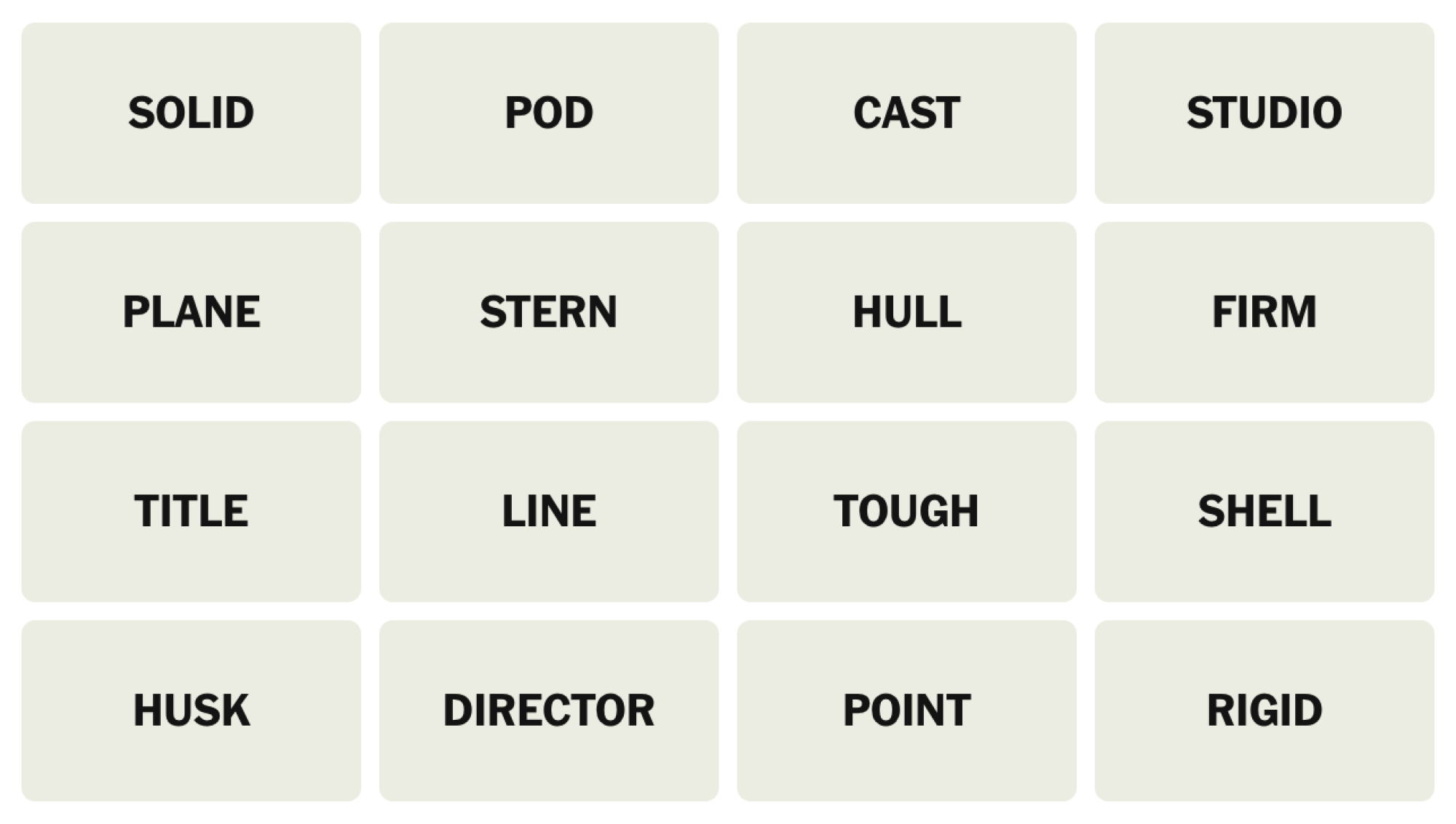 NYT Connections Board pour le 24 juin 2025: solide, pod, casting, studio, avion, Stern, Hull, Firm, Title, Line, Tough, Shell, Husk, Director, Point, Rigid.