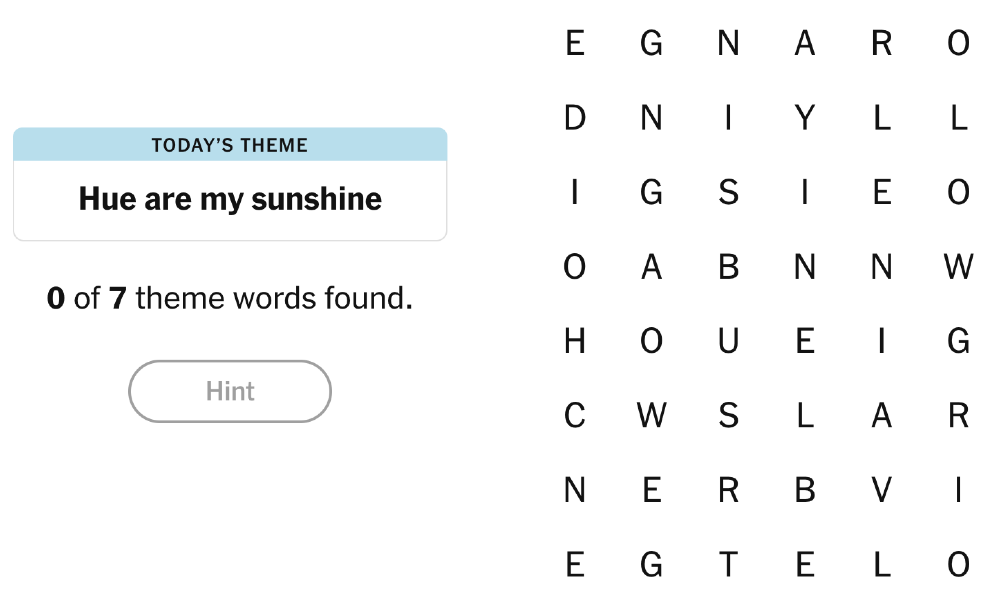 NYT Strands Board pour le 29 juin 2025: Hue est mon soleil.