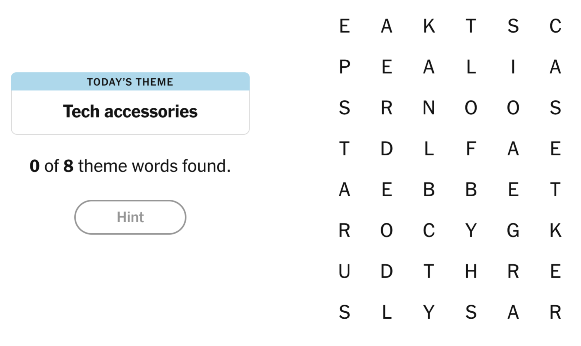 NYT Strands Board pour le 16 juillet 2025: Accessoires technologiques.