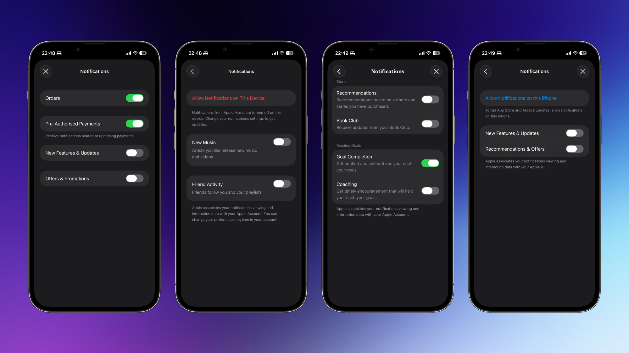 Désactivation des notifications promotionnelles des applications d'Apple sur un iPhone.