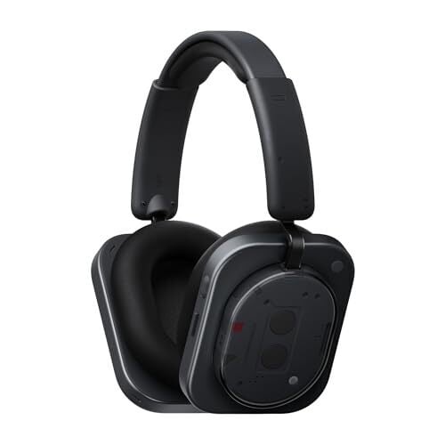 Rien de casque (1) casque Hybrid Active Noise Annuling, casque sans fil sur l'oreille avec 6 micros, audio spatial personnalisé, réglage par KEF, jusqu'à 80 heures de jeu, casque Bluetooth noir