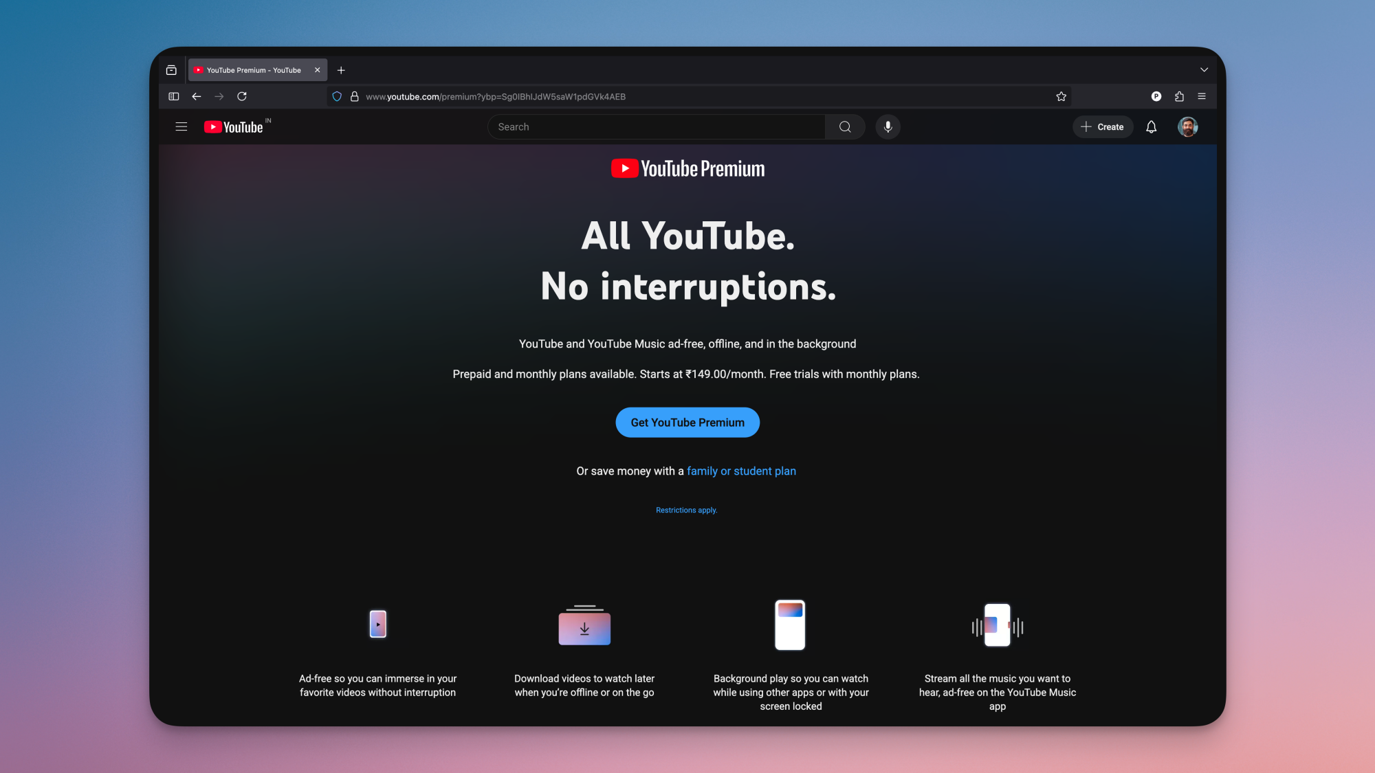 YouTube Premium sur le Web.
