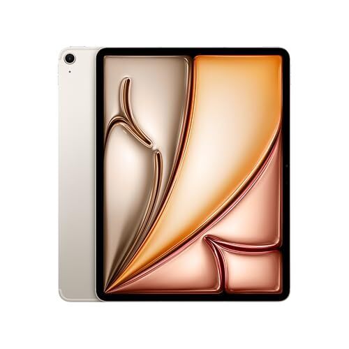 Apple iPad Air 13 pouces avec puce M3 Conçu pour Apple Intelligence, écran Liquid Retina, 512 Go, caméra avant/arrière 12 MP, Wi-Fi 6E + 5G cellulaire, Touch ID, autonomie d'une journée – Starlight