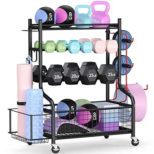 Folpus Support De Rangement Pour Équipement D'Entraînement - Chariot Haltères Rouleaux Mousse Avec Roues, Gymnastique Domicile