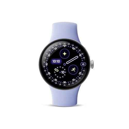 Google Pixel Watch 4 (41 mm) - Montre intelligente Android - Suivi de la fréquence cardiaque et du sommeil - Batterie 30 heures - Suivi de la condition physique - Google AI - Boîtier en aluminium argenté poli - Bracelet actif Iris - LTE (modèle 2025)
