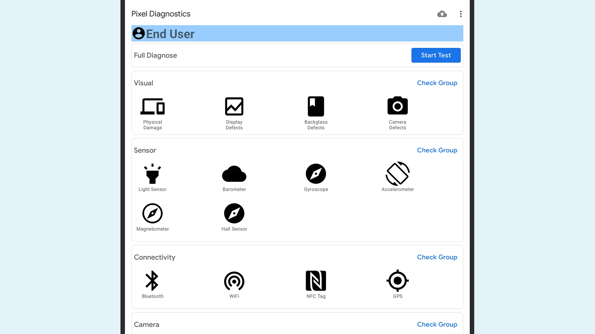 Application de diagnostic de réparation de pixels