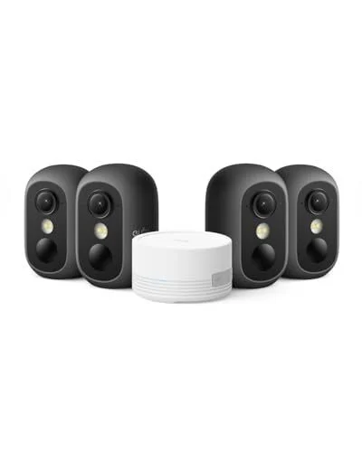 eufy Security eufyCam C35 Kit 4 caméras de sécurité sans fil intérieure/extérieure, support magnétique, vision nocturne couleur, stockage local, sans abonnement, IP67, compatible panneau solaire, 8 Go intégrés, noir