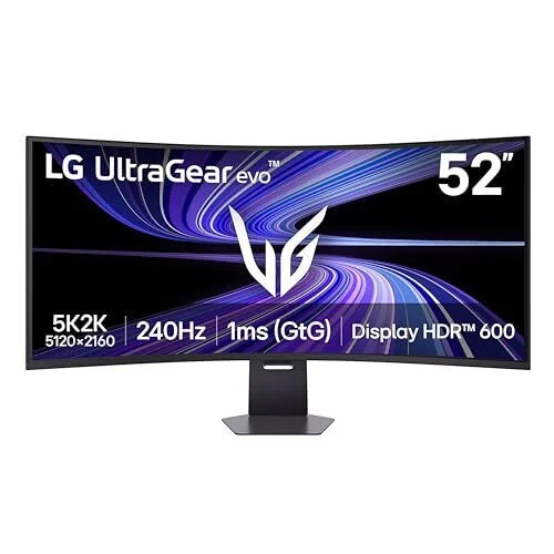 LG 52G930B-B Ordinateur de jeu incurvé Ultragear evo G9 5K2K (5120 x 2160) 52 pouces, 240 Hz, 1 ms, AMD FreeSync Premium, VESA DisplayHDR 600, DP 2.1, HDMI 2.1, USB-C 90 W PD, support inclinable/hauteur/pivotant, noir