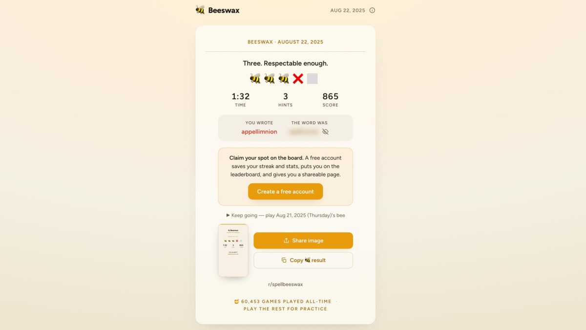 Beeswax est un jeu de type Wordle-like pour tous ceux qui manquent Spelling Bees