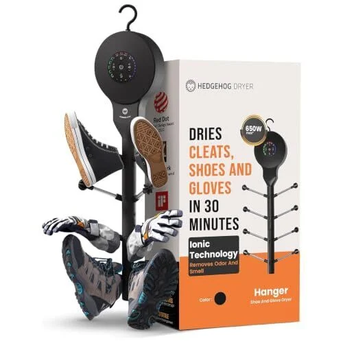 Sèche-chaussures et désodorisant Hedgehog Hanger pour baskets, gants et mitaines – Sèche-chaussures rapide 4 paires avec technologie Ionic i3 Turbo, séchage turbocompressé, mode silencieux et tornade, chaleur réglable, noir